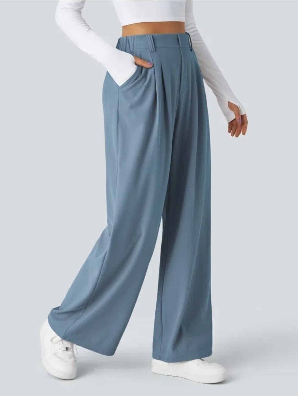 ❤️ HALARA FLEX™ HIGH WAISTED POCKET WIDE LEG WAFFLE WORK PANTS /PULL ON, LP